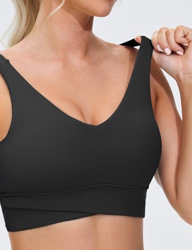 THE GYM PEOPLE Women's Padded Sports Bra V-Neck Wireless Stretchy Workout Crop Tops with Cross Hem Soft Yoga Bras3