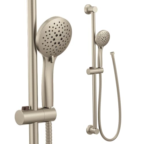 Moen Brushed Nickel Eco-Performance 5-Function Handheld Removable Shower Head, Adjustable 30-Inch Slide Bar and 69-Inch Long Hose, 3558EPBN