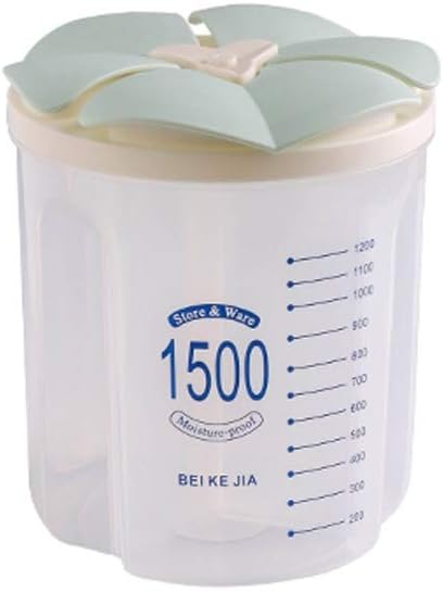 Food Storage Sealed Storage Box Crisper Grains Food Storage Tank Household Kitchen Food Containers for Dry Cereals Measure Cups Kitchen Tool Fresh-Keeping Box (Color : Green2.5L) (Green 1.5l )