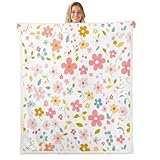 Feelyou Boys Girls Cute Flower Fleece Throw Blanket Pink Yellow Floral Sherpa Blanket Wildflower Plush Blanket for Bed Sofa Couch Kids Spring Teens Bedroom Decor Throw 50'x60'