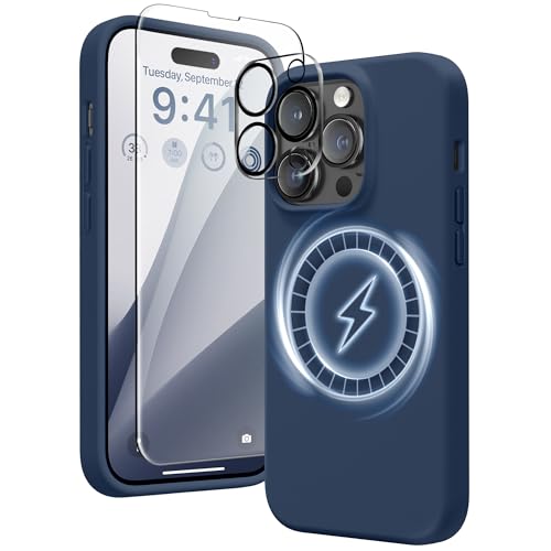 Coque silicone liquide iPhone 14 Pro Max antichoc avec vitre écran et protection caméra intégrale