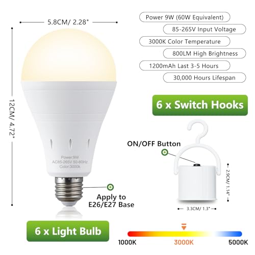 DEBAOBULB 10 Pack Rechargeable Emergency Light Bulbs, Battery Powered LED Light Bulb 3000K Warm E26 120 Volt 9W 60W Equivalent with 1200mAh for Home Power Outage Camping Hurricane by DEBAOBULB - Image 9