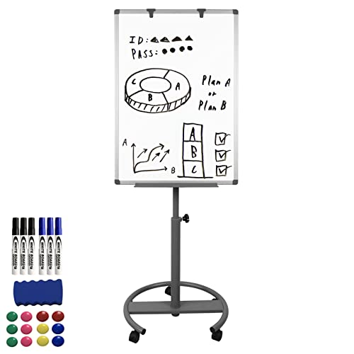 YRHome Flipchart con ruedas, 60 x 90 cm, pizarra blanca sobre pie de rueda, mesa móvil, altura regulable, caballete magnético, escritura, se puede borrar, soporte de papel (pie redondo con ruedas) Cover