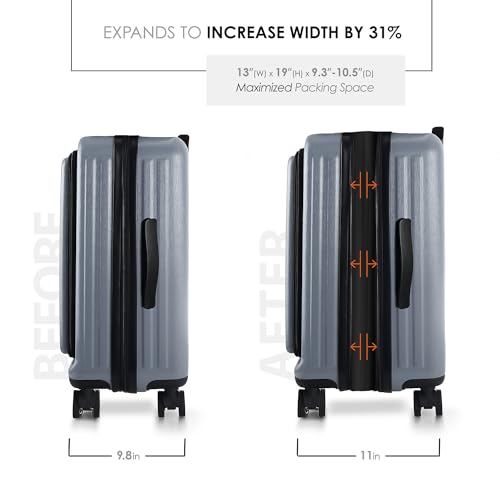 Image of 20 Inch Carry On Luggage 22x14x9 Airline Approved, Carry On Suitcase with Wheels, Hard-shell Carry-on Luggage, Durable Luggage Carry-On, Grey Small Suitcase with Cosmetic Case