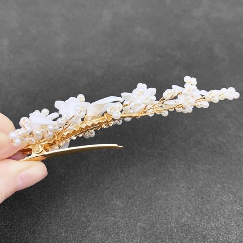 Pinza para cabello con flor cerámica blanca miniatura 6