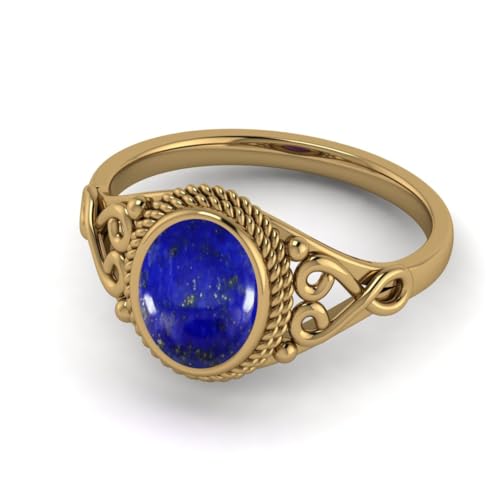 Image of Lapis Lazuli Gold Polish Ring, Lapis Lazuli Yellow Gold Plated Ring, Blue Lapis Lazuli Anti Tarnish Polish Ring, Anti Tarnish Plating Ring, Oval Cabochon Rose Gold Plating Ring -9us