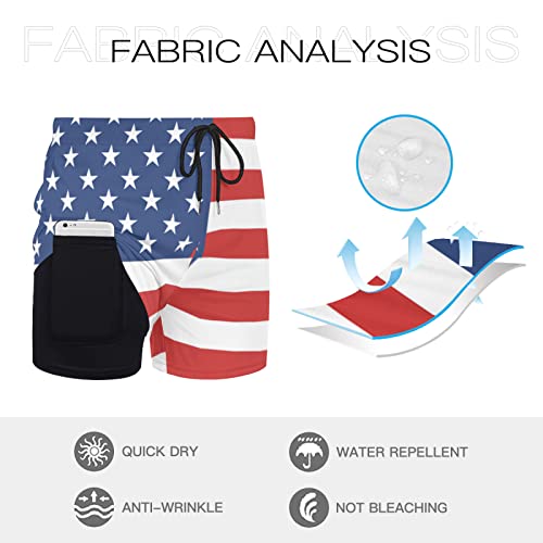 Weiping Lf Men’s 2 In 1 Running Beach Shorts 7" Lightweight Workout Gym Training Athletic American Flag Shorts With Phone Pockets For Men #TOP3