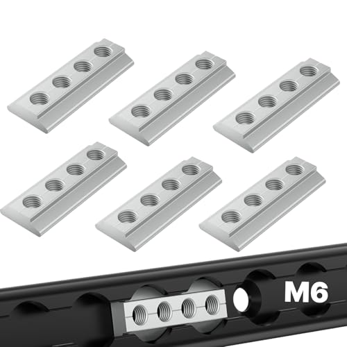 6PCS M6 T-Nuts for L-Track Slide-in Fixing Plates Silver Metallic Aluminum Heavy Duty Tie Down Hardware for Trucks Trailers RVs Cargo Boats and Other Secure Mounting Applications