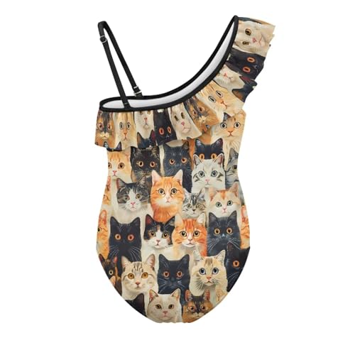 Forchrinse Girls One Piece Swimsuits Cute Cat Ruffles Swimwear Beach Sport Bathing Suit with Adjustable Strap2