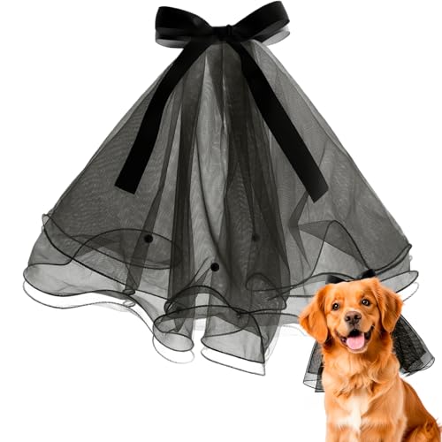 KUDES Dog Veil Dress Bridal Wear Pet Wedding Veil with Clip,Handmade Pet Bow Headdress Dog Hair Accessories Costume for Valentine's Day Wedding Party Decoration (Black)