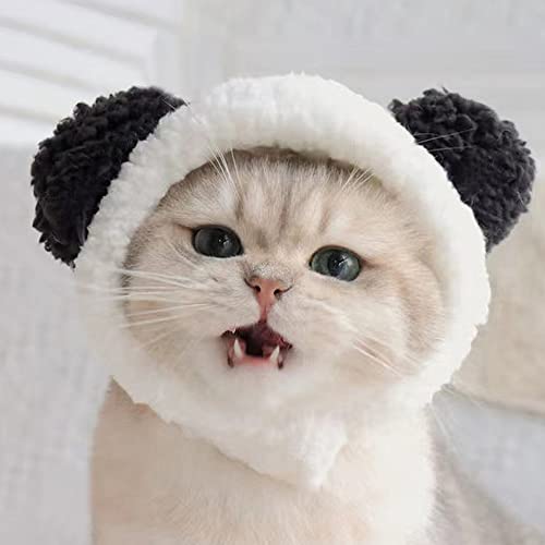 JOICEE Cute Cat Costume - Warm Bear Hat for Small Pets (Black & White) - Image 6