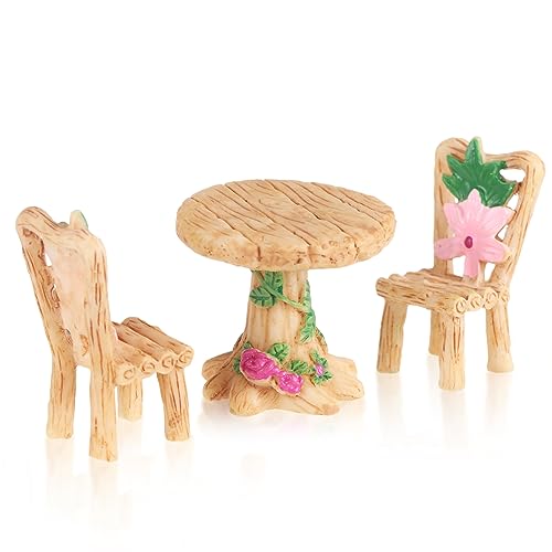 FUNOMOCYA Miniatur Garten Möbel Set - Tisch & 2 Stühle Für Puppenhaus