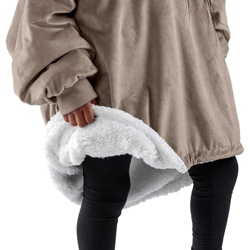 Image of Bare Home Wearable Blanket Hoodie - Soft Plush Sherpa - Warm and Cozy - Oversized Wearable Blanket