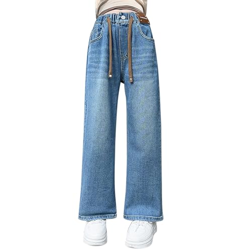 Girls Jeans, Baggy Jeans for Girls Wide Leg Ripped Elastic High Waisted Denim Pants Y2K Cute Casual Streetwear 4-15Y