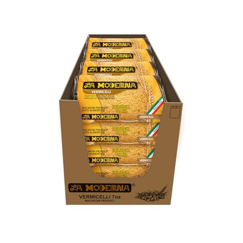 LA MODERNA, Vermicelli Pasta, 7 oz (Pack of 20) | Enriched Durum Wheat Semolina | Kosher, Non-GMO, Iron and Vitamin-Fortified | Family-Size Value Pack of Thin Noodles for Soups and Quick Meals