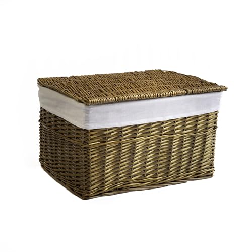Arthur Cameron - Panier en osier doublé avec couvercle amovible et doublure en coton - Parfait pour le rangement de la salle de bain, du salon ou de la chambre - Panier...