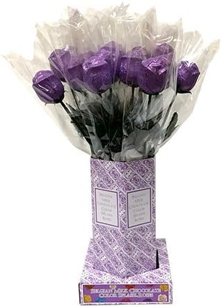 Valentine Gift Purple Foiled Belgian Milk Chocolate Color Splash Long Stem Rose Bouquet - Pack of 20