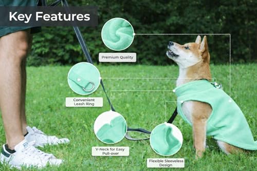 Image of JACKO & CO - Fleece Vest Sweater with Leash Ring - Soft Lightweight Breathable for Puppies Small Medium Dogs, Kitten, Cats, Chihuahua - Warm for Fall /Autumn /Winter (Mint Green, XX-Large 25-35lbs)