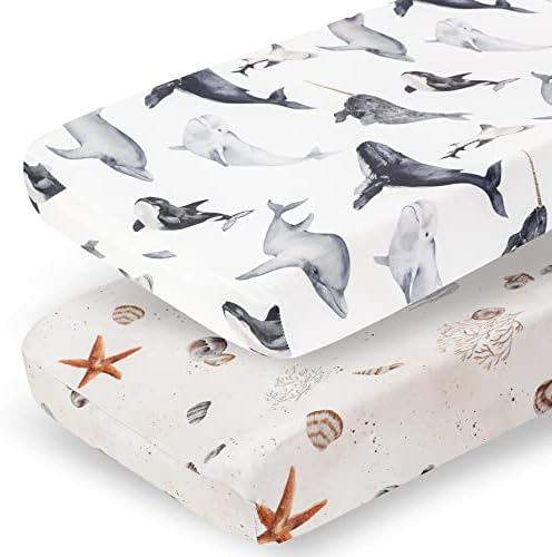 Pobibaby - 2 Pack Premium Changing Pad Cover - Ultra-Soft Jersey Knit, Stylish Ocean Pattern, Safe and Snug for Baby (Seaside)