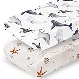 Pobibaby - 2 Pack Premium Changing Pad Cover - Ultra-Soft Jersey Knit, Stylish Ocean Pattern, Safe a