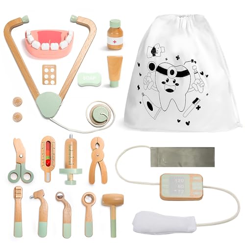 19Pcs Doctor Kit for Toddlers 3-5, Pretend Play Dentist Set of Teeth and Dental Accessories, Role Play Medical Kit with Stethoscope, Fake Teeth, Doctor Play Gift for Kids Ages 3+ Years