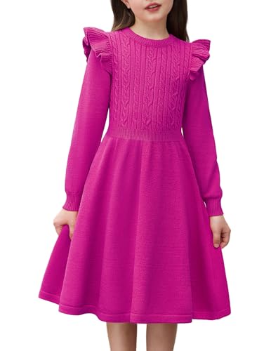 Arshiner Girls Sweater Dress Fall Winter Lantern Long Sleeve Cable Knit Pullover Midi Dresses