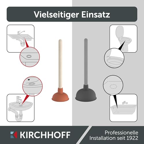 Kirchhoff 99908100 Profi-Pömpel 115 mm, Saugglocke für verstopfte Waschbecken, Küchenspüle, WC-Pümpel zur chemielosen Reinigung, Kleiner Abflussreiniger bei Verstopfung, Rot