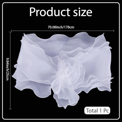 White Chiffon Shawl Wrap Ruffle Trimming Vintage Sheer Silk Fabric Cape Pleated Wave Floral Edging Detachable Soft Collar for Wedding Bridal Decoration Women Party Birthday Dresses Clothes2