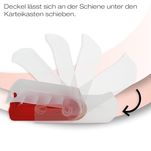 TimeTEX - Karteikasten aus robustem Kunststoff, A8, Halbtransparent mit einschiebbarem Deckel, 5-Fächer-Lernmethode, 20x9x6,5cm, Farbe: rot – Ansicht 3