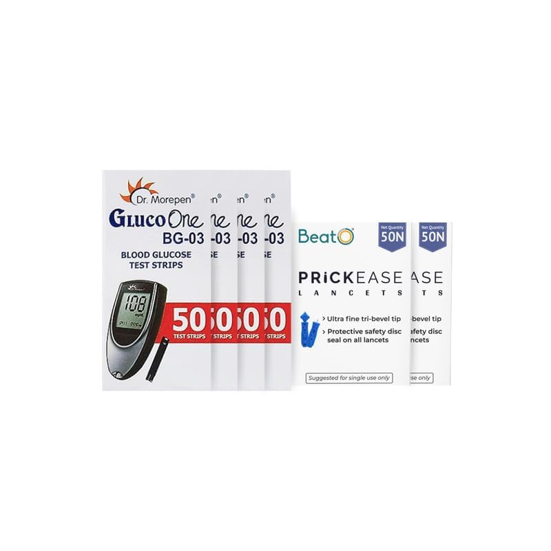 Dr Morepen GlucoOne BG 03 50 * 4 Glucometer Strips & 100 Glucometer Lancets