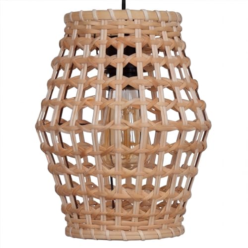 Lámpara de mimbre tejida a mano con detalles de metal negro para decoración elegante 3
