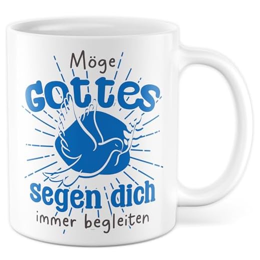 Religion Tasse mit Spruch – Geschenk Möge Gottes Segen dich immer begleiten – Kaffeetasse 330ml aus Keramik – Christ Christentum Gott Religiös Kirche Familie Kaffee-Becher