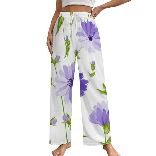 Pajama Pants for Mens Women Simple Couple Home Lounge Bottoms Sleepwears Prensent Purple Wildflower