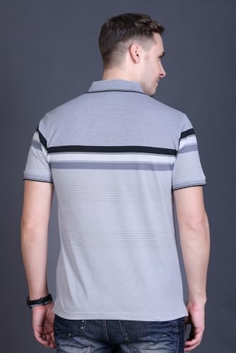 Image of GODFREY Striped Tshirt Shirts Men Cotton Polo T Shirt for Man with Pocket - Regular Fit Half Sleeve Collar T Shirts for Men