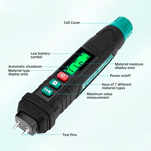 Erickhill Wood Moisture Meter With 3-Color Backlight, Pen-Type Digital Moisture Detector, Pin-Type Water Leak Detector Mold Detector For Wood, Firewood, Brick, Drywall, Paper, Floor, Plaster #TOP5
