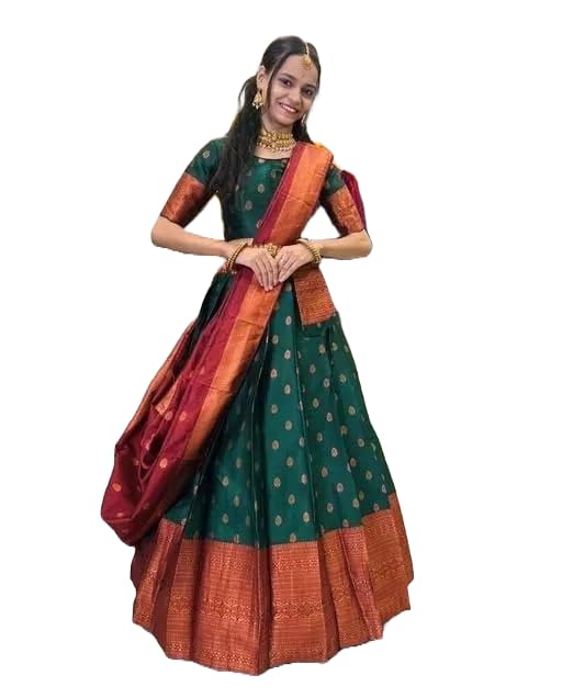 Image of ZITON ARICO MART Women's Indian Traditional Kanjivaram Silk Pure Weaving Lehenga Choli Along With Dupatta And Blouse Piece, Half Saree (Unstitched)