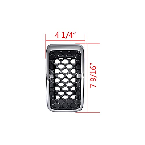 Image of Full Set Matte Black Honeycomb Mesh Grille Insert + Chrome Cover Trim Ring Compatible with 2019-2021 Jeep Cherokee
