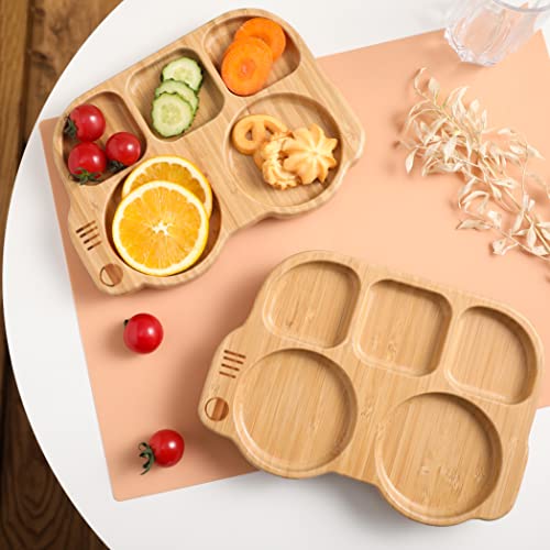 Suction Plates For Baby & Toddler, Bamboo Divided Platter Feeding Dishes With Silicone Fork& Spoon, All-Natural Baby Food Plate Stays For Baby-Led Weaning, Non-Slip Design #TOP1