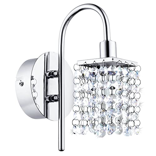 Eglo LED Wall Lamp Almonte, Bathroom Wall Light, Metal Lamp in Chrome and Clear Crystal