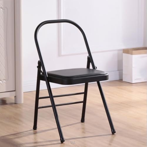 Silla de yoga plegable multiusos, silla de metal para fitness, color negro, 45 x 47 x 80 cm, perfecta para apoyo de yoga y entrenamientos en casa, portátil y duradera