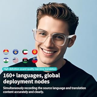 Bluetooth Smart Brille für Frauen, AI Übersetzungsbrille unterstützt über 160 Sprachen, eingebaute Mikrofonlautsprecher, Farbwechselgläser, transparenter Rahmen mit polarisiertem UV-Schutz für Reisen