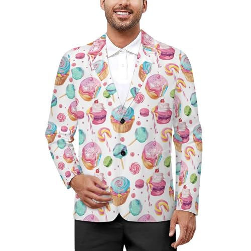 Lollipop Candy Macaroon Cupcake Mens Suit Jacket Lapel Blazers 2 Button Business Coat Tuxedo for Wedding Dinner