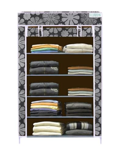 Image of FLIPZON | 5 Shelves Baby Foldable Wardrobe | Non-Woven Fabric Shelves | Black Flower