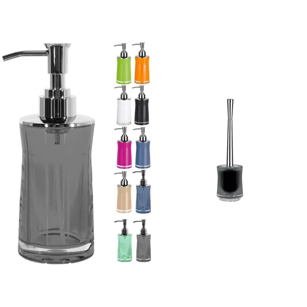 Spirella Set Salle de Bain Brosse WC + Distributeur de Savon Gris