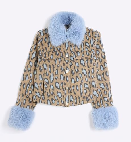 CHARTOU Women Winter Leopard Jacket Faux Fur Trim Y2k Crop Wool Coat Outwear3