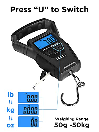 Heeta Waterproof Fish Scale Digital With Backlit Lcd Display, 110Lb/50Kg Portable Hanging Scale Fishing Scale For Home And Outdoor, Measuring Tape And 2 Aaa Batteries Included (Black) #TOP4