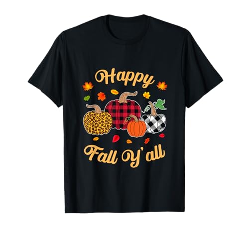 Chemise Buffalo Plaid Léopard Citrouille Happy Fall Y'all Autumn T-Shirt