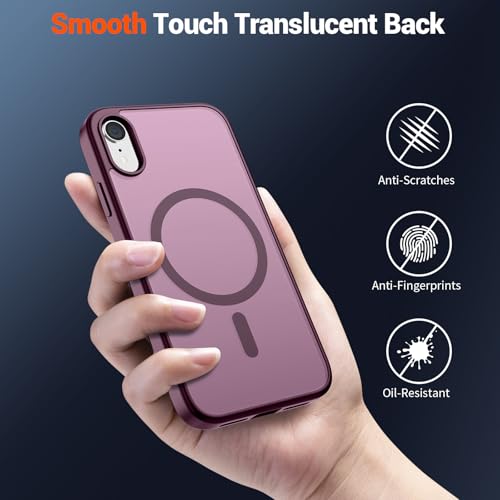 Image of SUPFINE Magnetic for iPhone XR Phone Case Wine Red | With Screen Protector, Translucent Matte, Compatible with MagSafe, Military Grade Drop Proof, Rugged Shockproof Protective