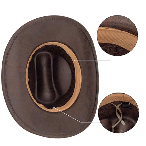 Image of Classic-Western-Cowboy-Hat Upturn-Brim Felt-Cowgirl-Hat Rodeo-Hats with Belt for Women Men (Fit for 22.4-23.2 inch)