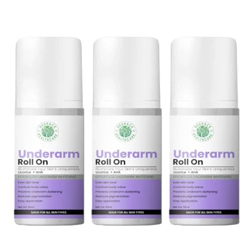 Image of UnderArm Brightening Roll On with 4% AHA - Fights Body Odor, Brightens armpits Deo Deodorant Rollon - For Men & Women (50g each, Pack of 3)
